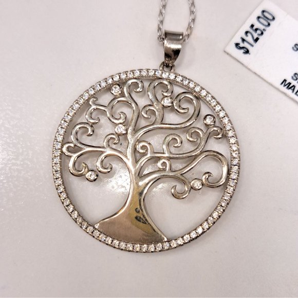Tree of Life & CZ Sterling Silver Pendant & 18" Chain - Picture 2 of 8